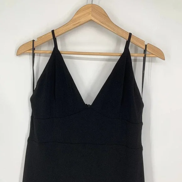 Lulus V Neck Spaghetti Strap Stretch Crepe Maxi Dress Bridesmaid Gown, Black - Picture 3 of 9